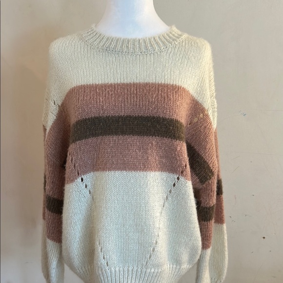 Dreamers oversize Striped Cream pink and Brown Women's Sweater - Picture 13 of 13